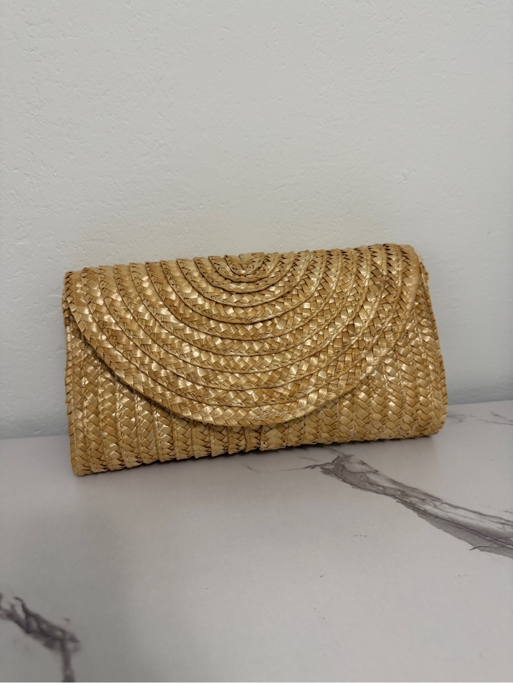 Woven Straw Fold-Over Clutch new